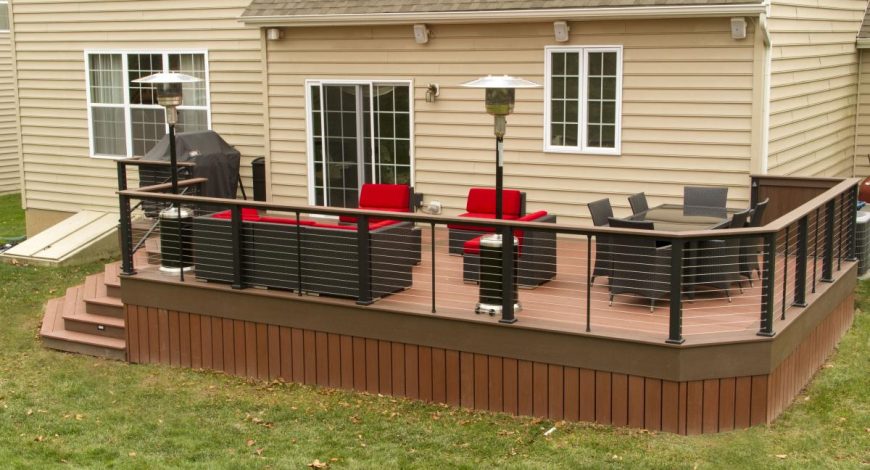 brown deck with wire railing