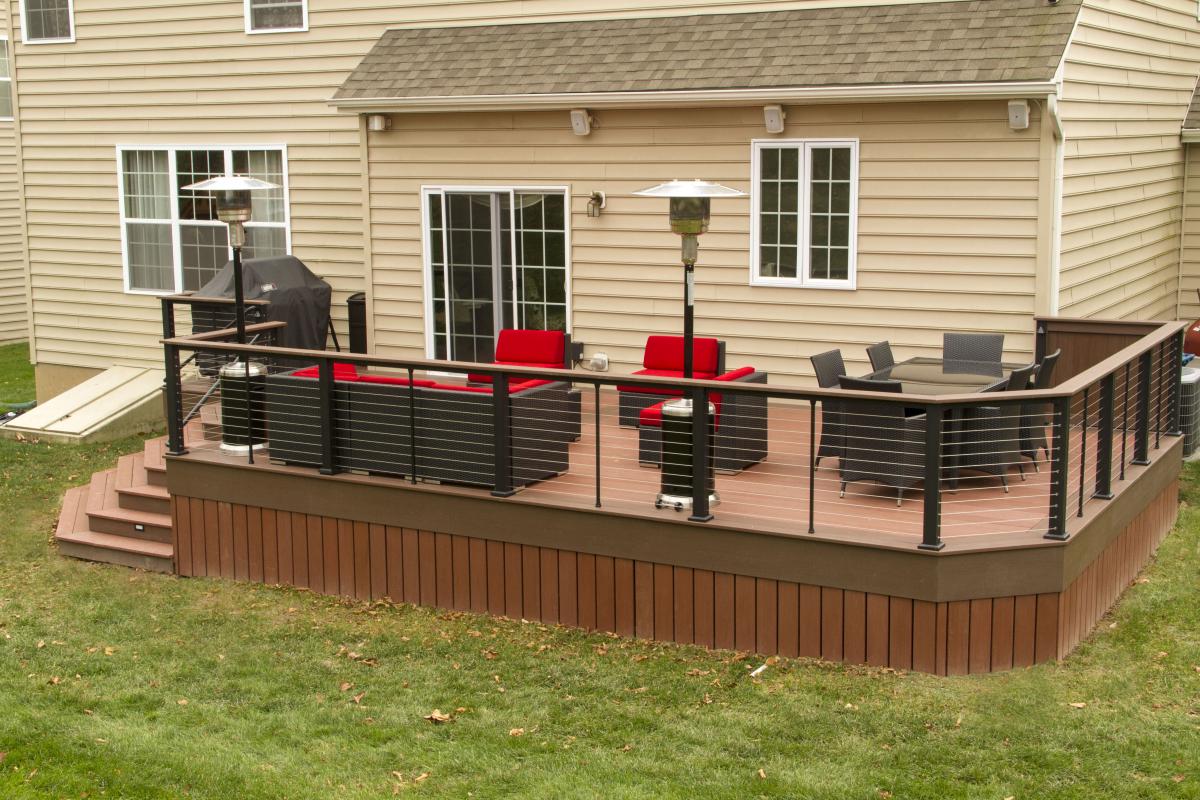 brown deck with wire railing
